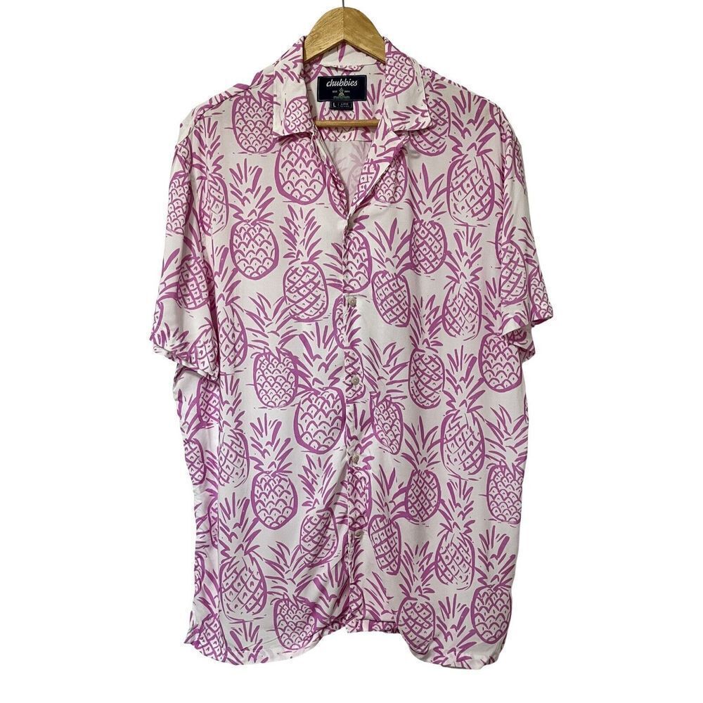 Chubbies Hawaiian Rayon Sunday Button Shirt Size L Pineapple Vacation Resort NEW
